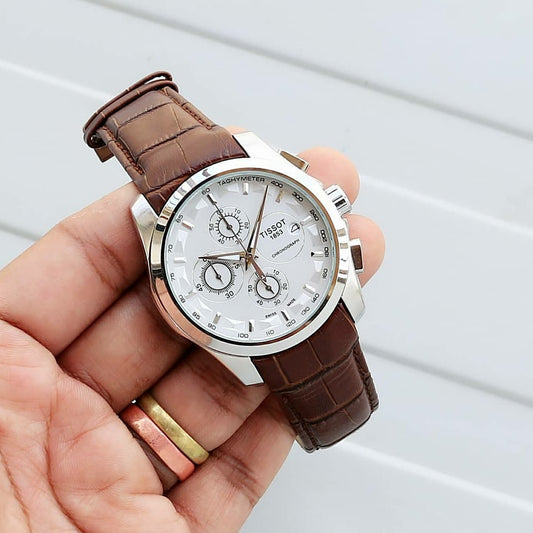 Brown White Leather Watch