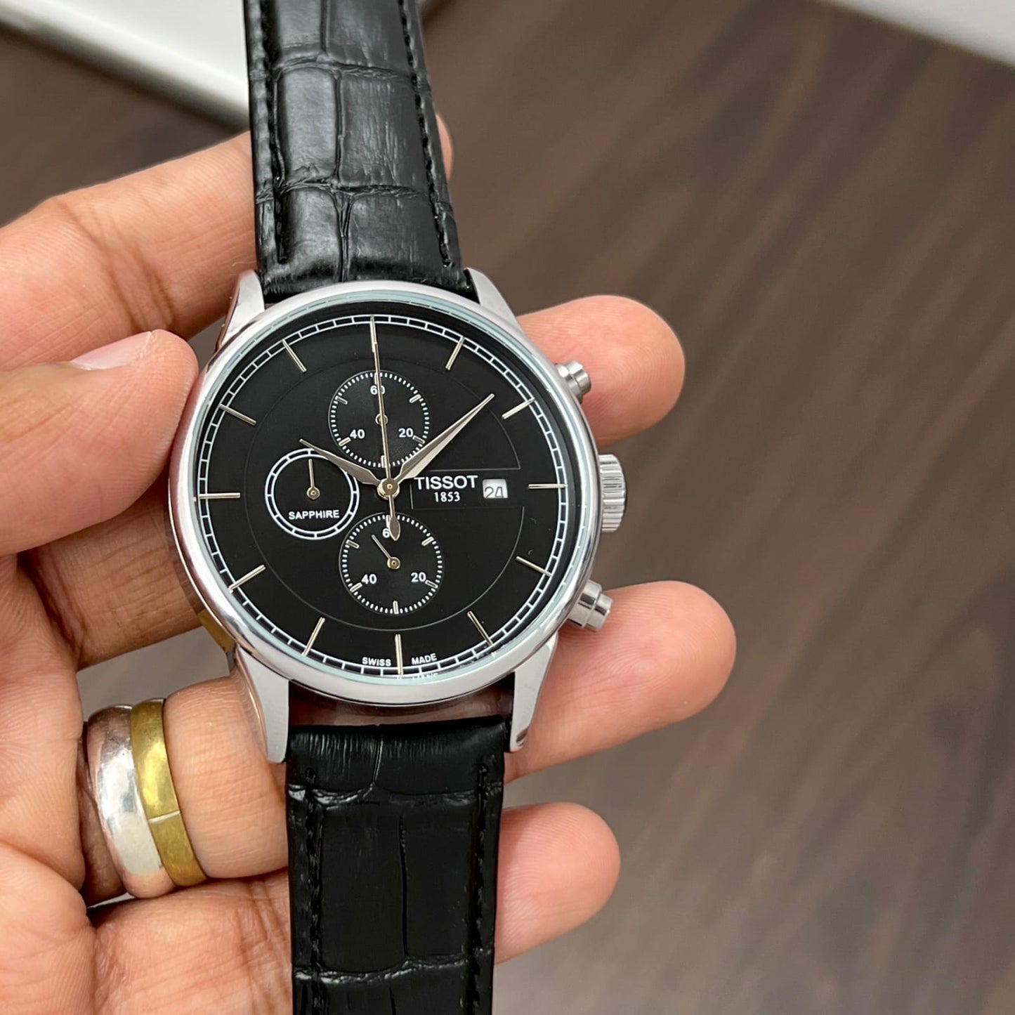 Black Silver Leather Watch