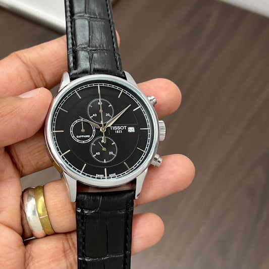 Black Silver Leather Watch