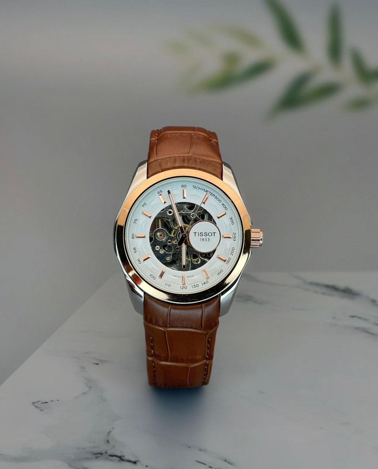 Brown White Leather Watch