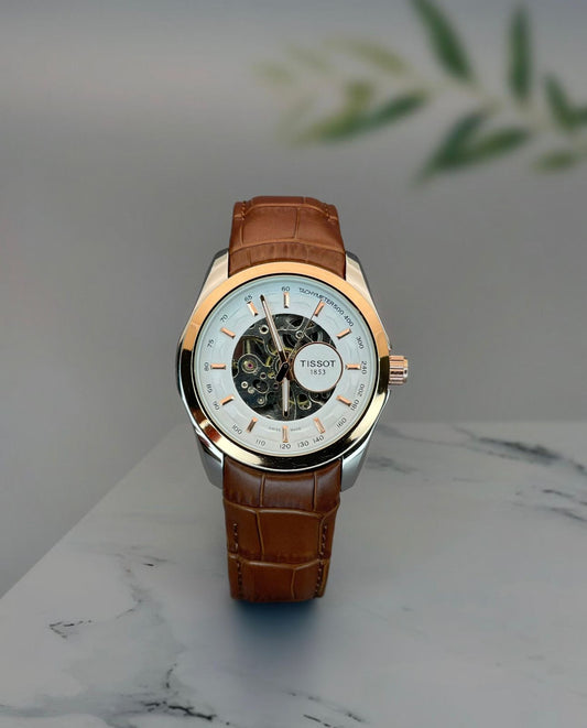 Brown White Leather Watch