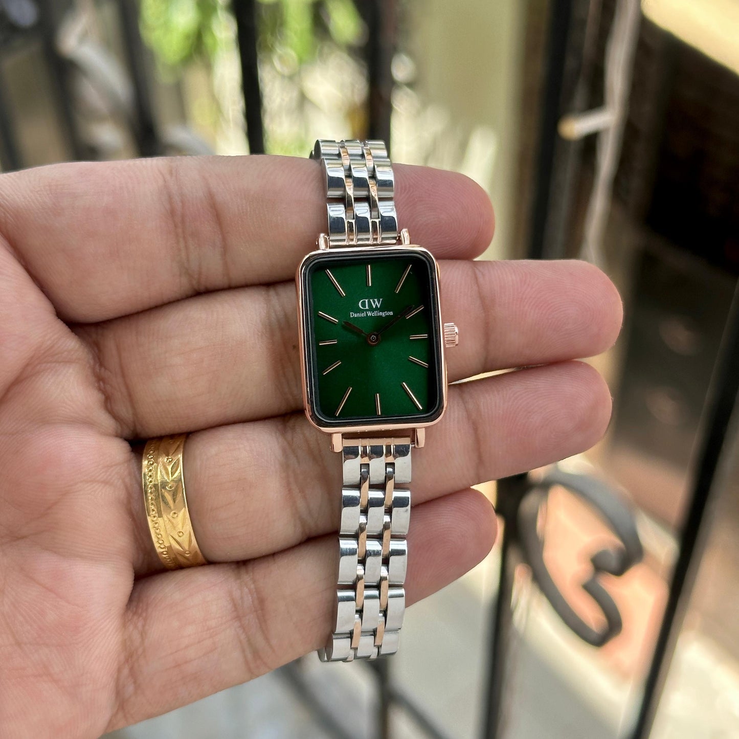 Rose Gold Silver Green Watch