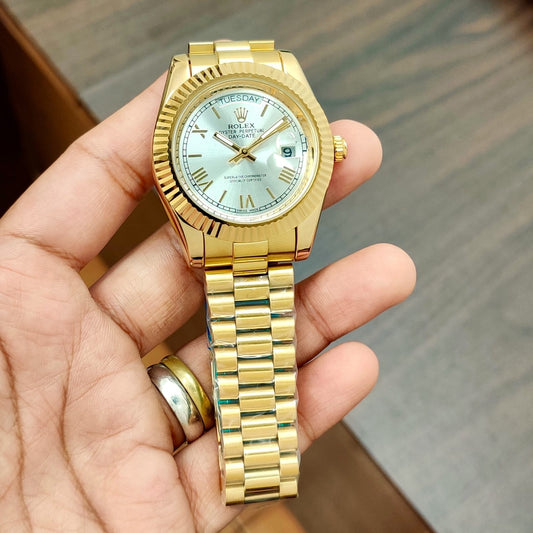 Gold White Day Date Watch
