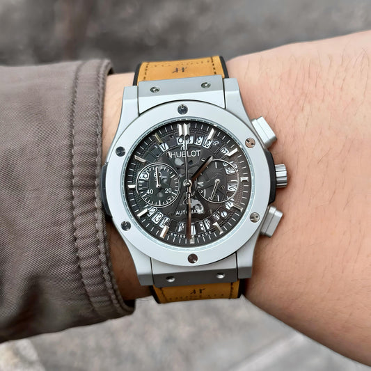 Brown Black Leather Watch