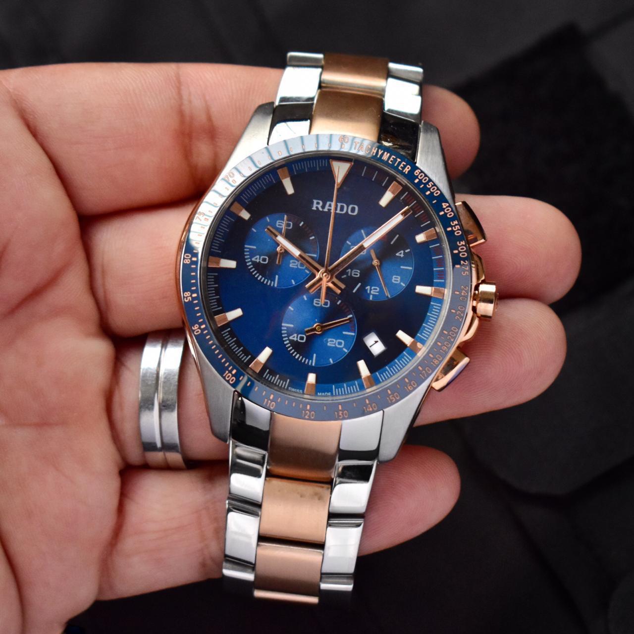 Silver Rose Gold With Blue Dial