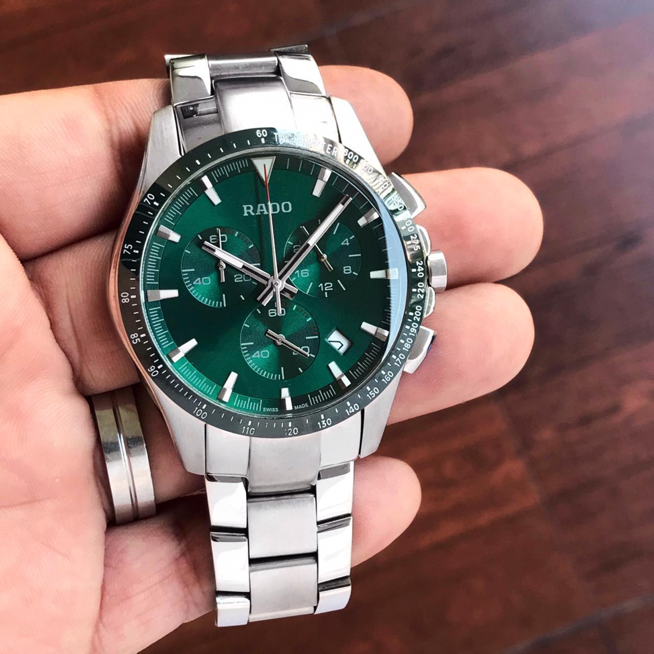 Silver Green Chronograph Watch