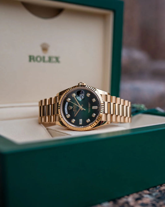 Gold Green Day Date Watch