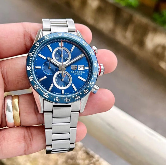 Silver Blue Chronograph Watch