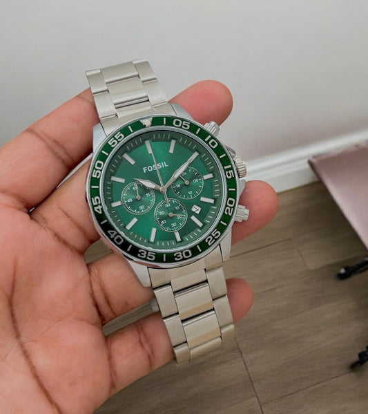 Silver Green Chronograph Watch