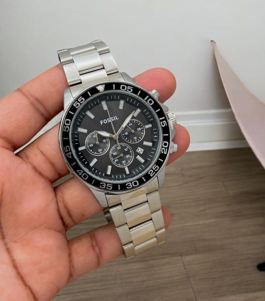 Silver Black Chronograph Watch