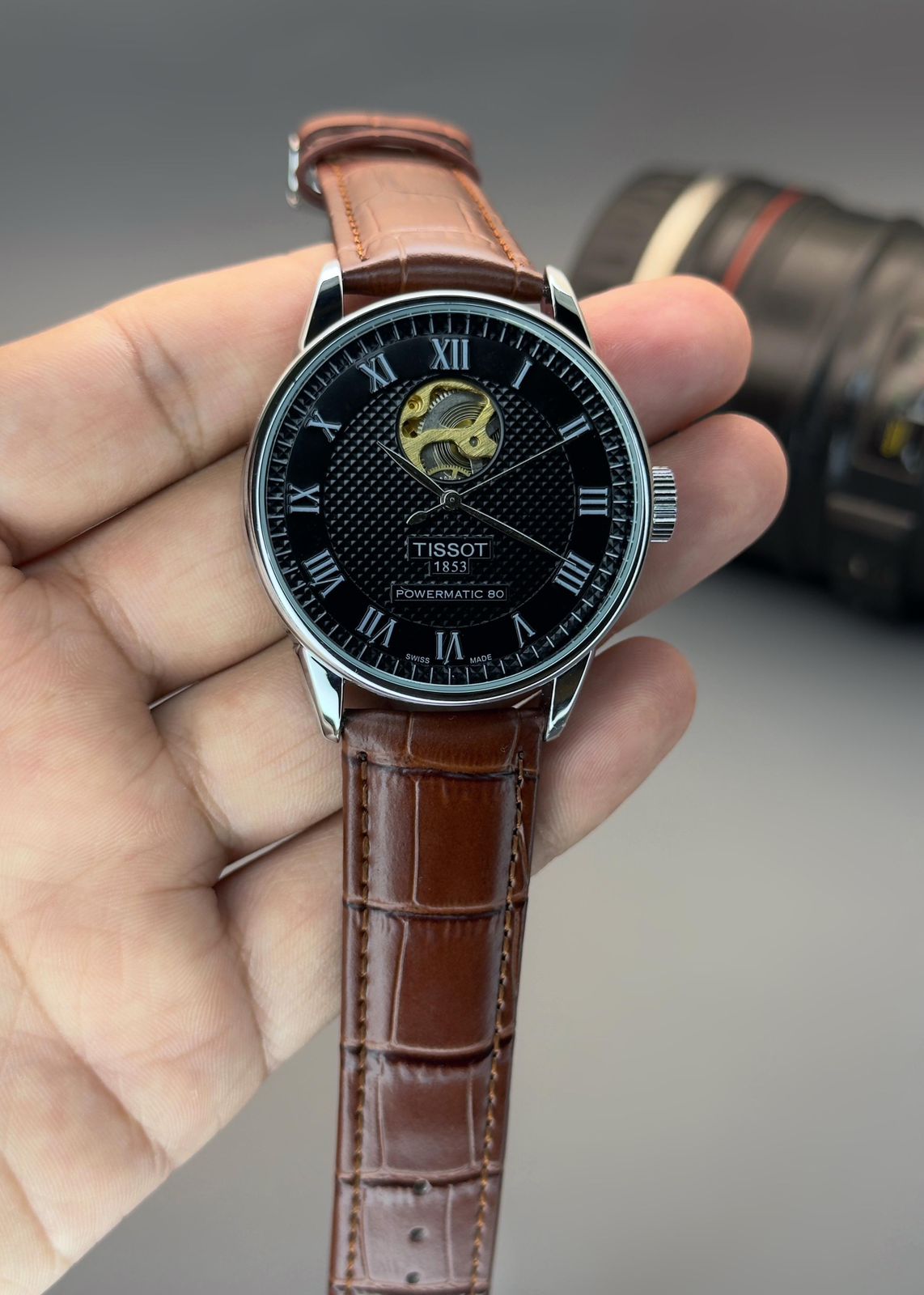 Brown Black Leather Watch