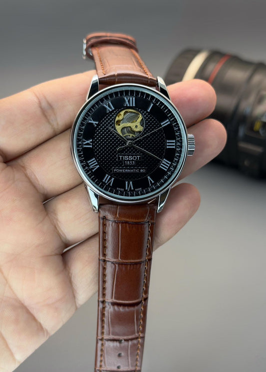 Brown Black Leather Watch