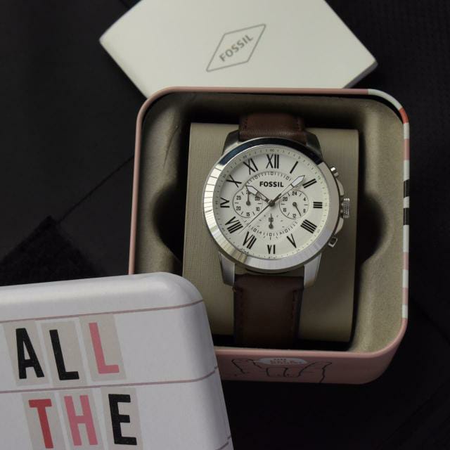 Brown White Chronograph Watch