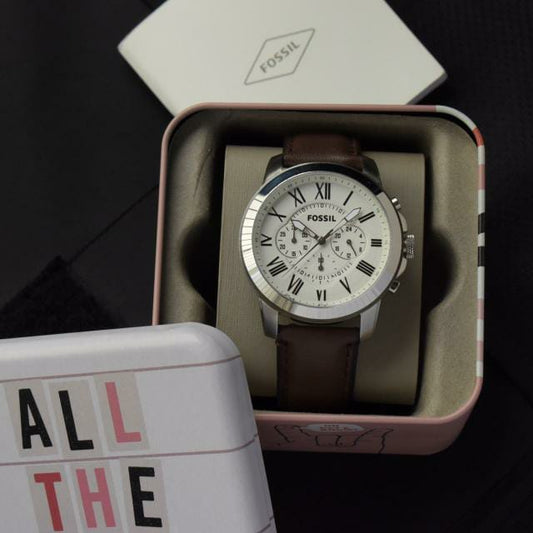 Brown White Chronograph Watch