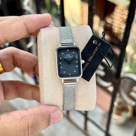 Silver Black Square Watch