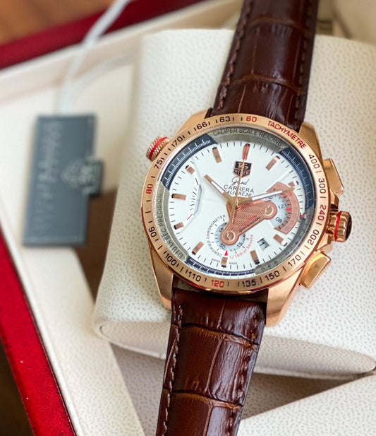 Brown and White Chronograph Watch