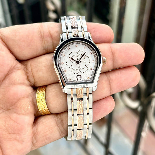 Rose Gold Silver With White Dial