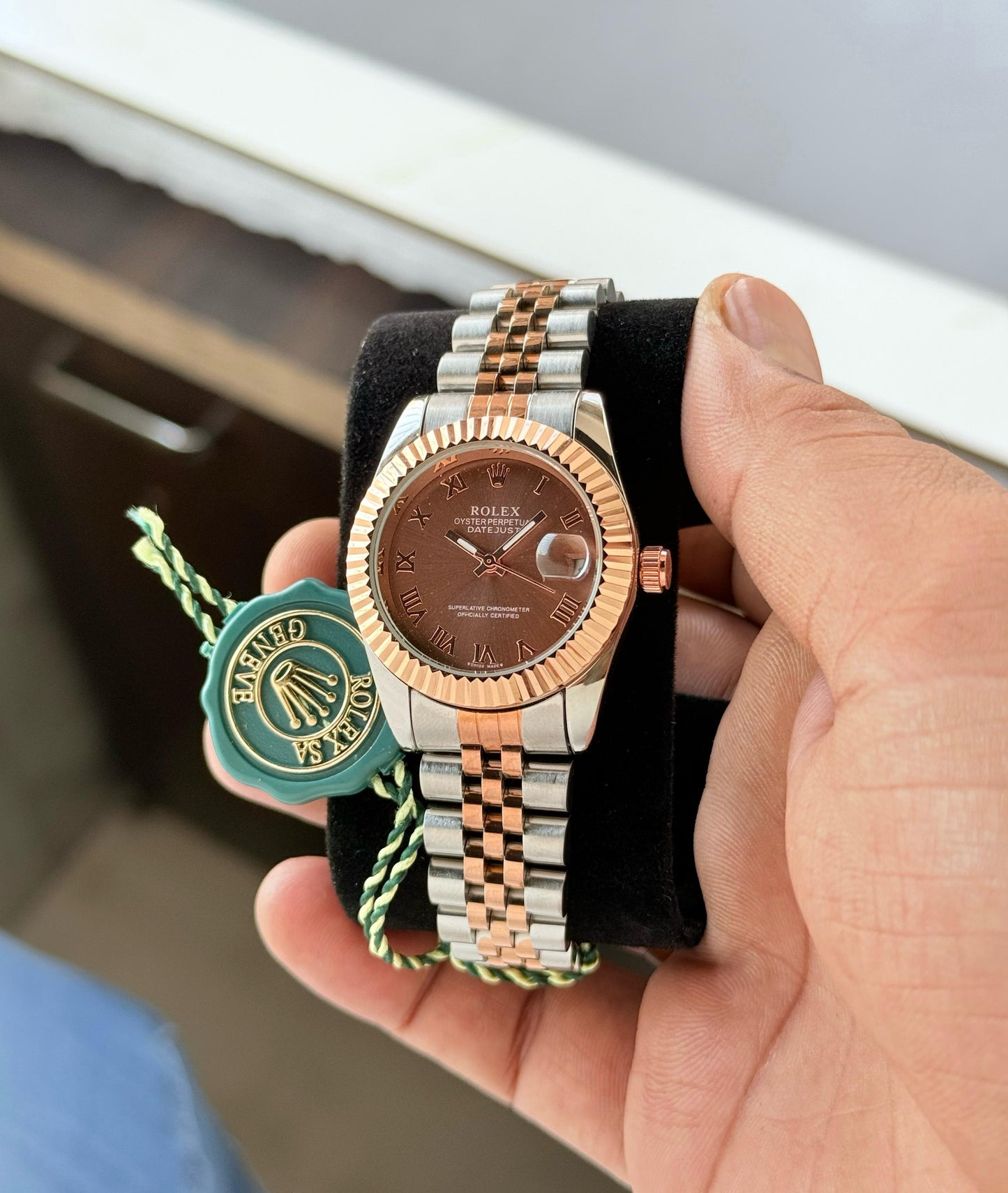 Silver RoseGold Brown Watch