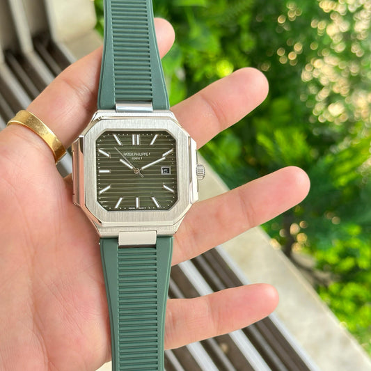 Green Silver Square Automatic Watch