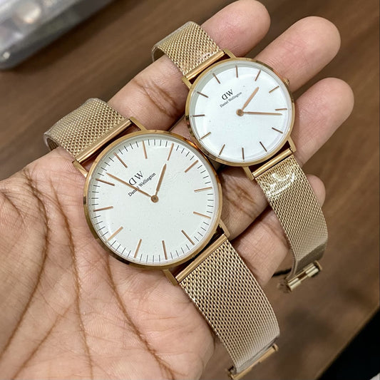 Rose Gold White Couple Watch