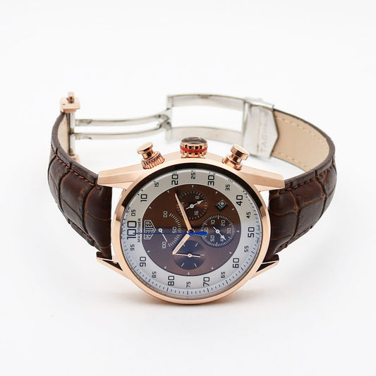 Brown and White Leather Watch