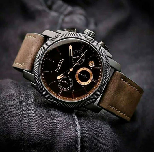 Brown Black Leather Watch