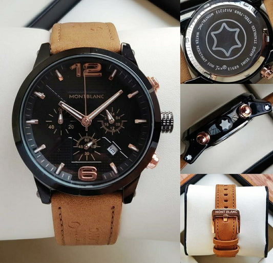 Brown Black Leather Watch