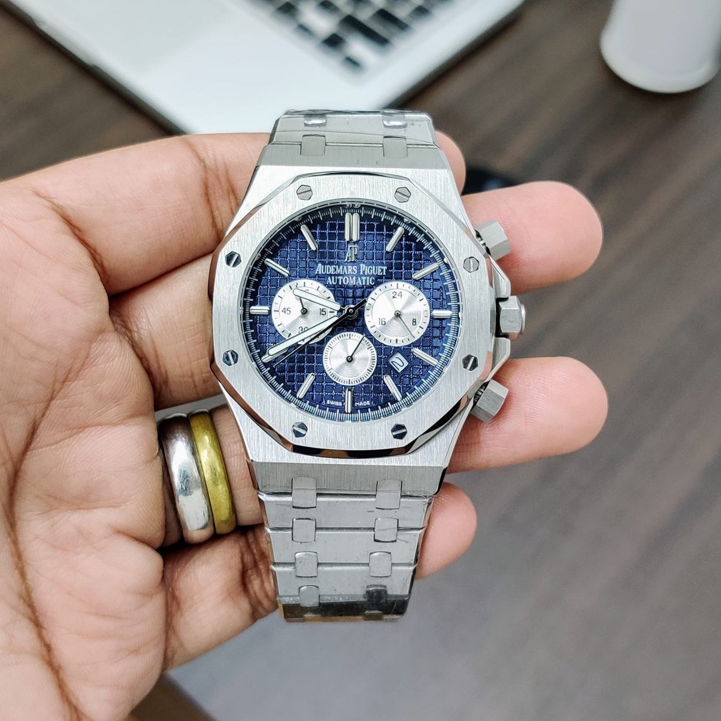 Silver Blue Chronograph Watch