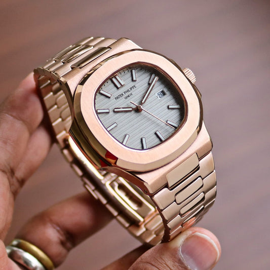 Rose Gold Grey Metal Watch