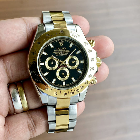 Silver Gold With Black Chronograph Automatic Watch