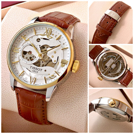 Brown White Leather Watch