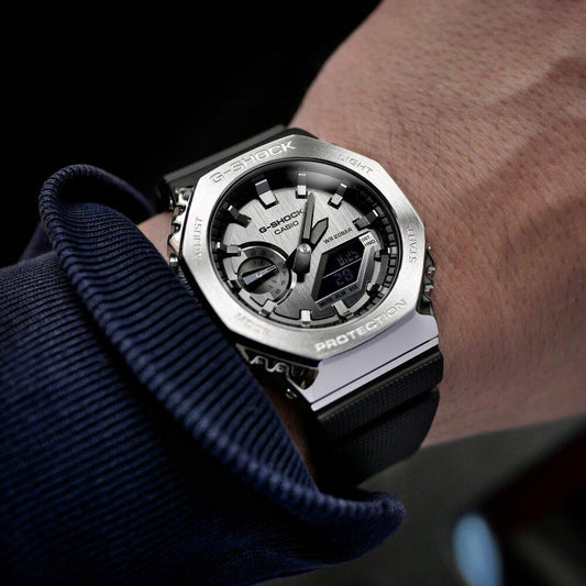 Black Silver Analog Digital Watch
