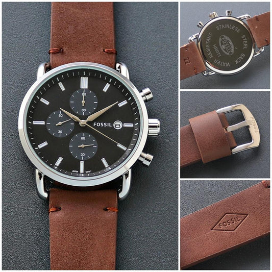 Brown Black Leather Watch