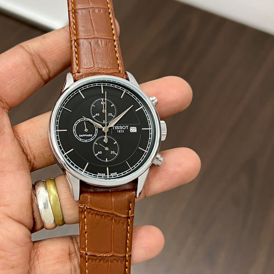 Brown Black Leather Watch