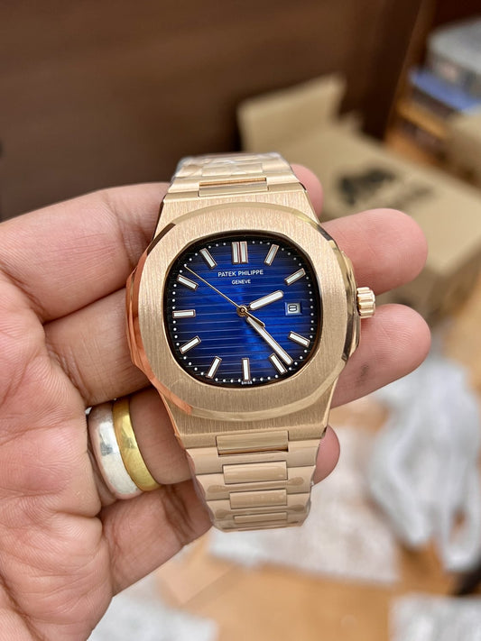 Rose Gold Blue Metal Watch