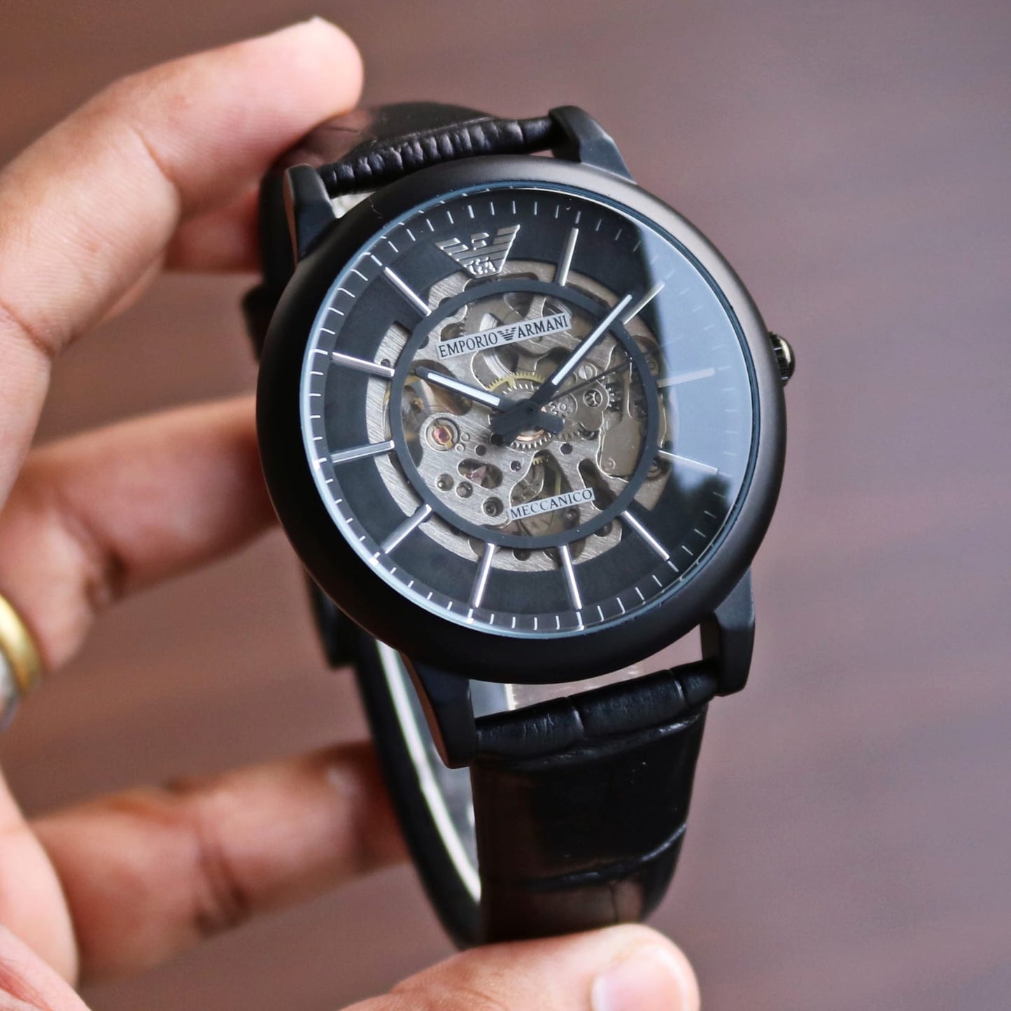 Black Leather Automatic Watch