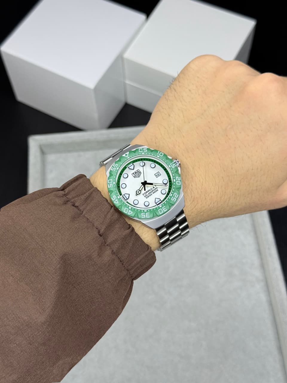 Silver Green Sporty Watch