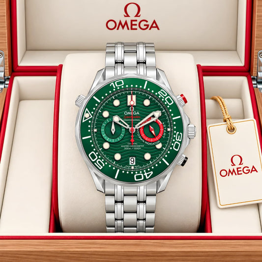 Silver Green Chronograph Watch
