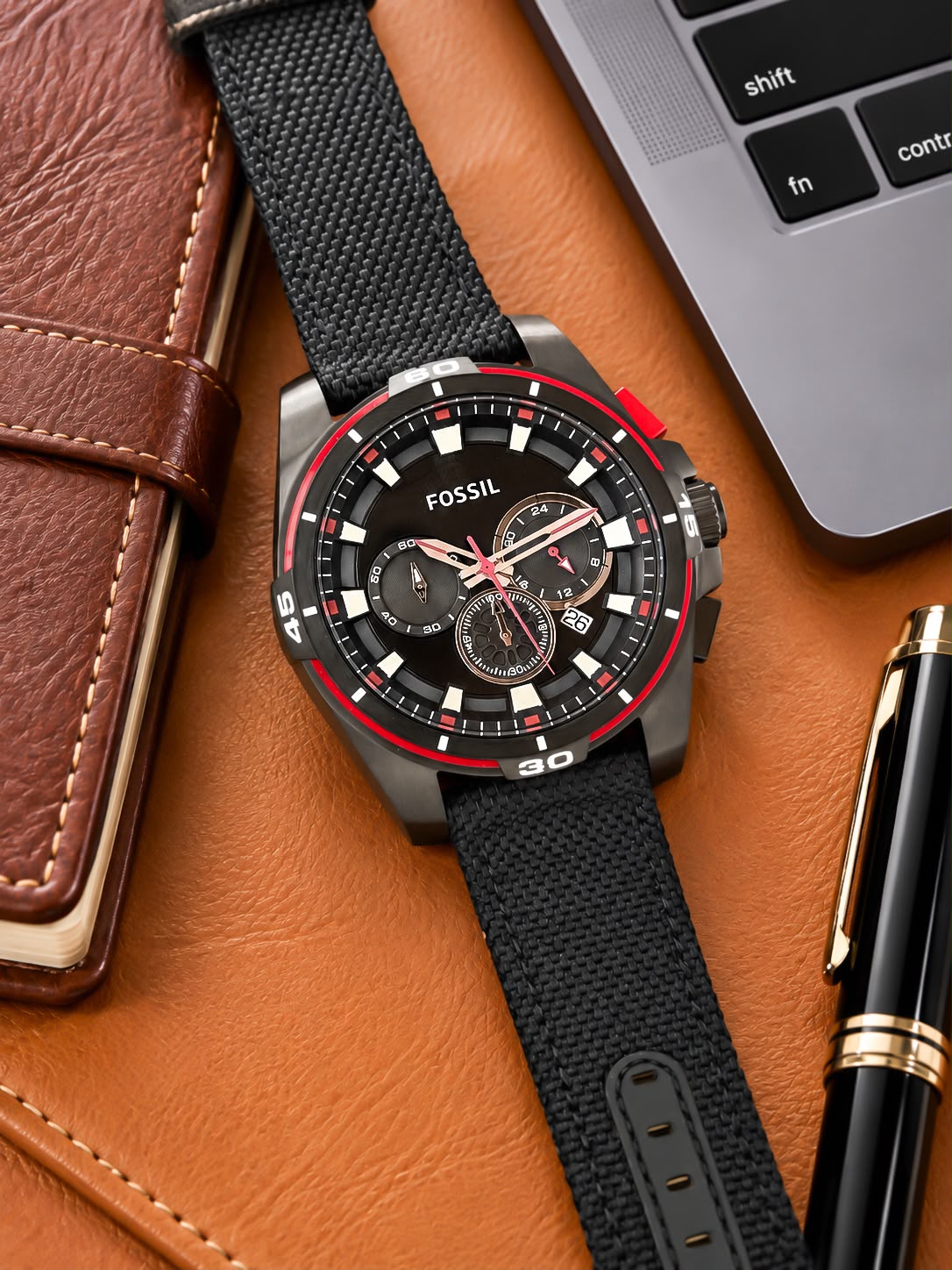 Black Red Chronograph Watch