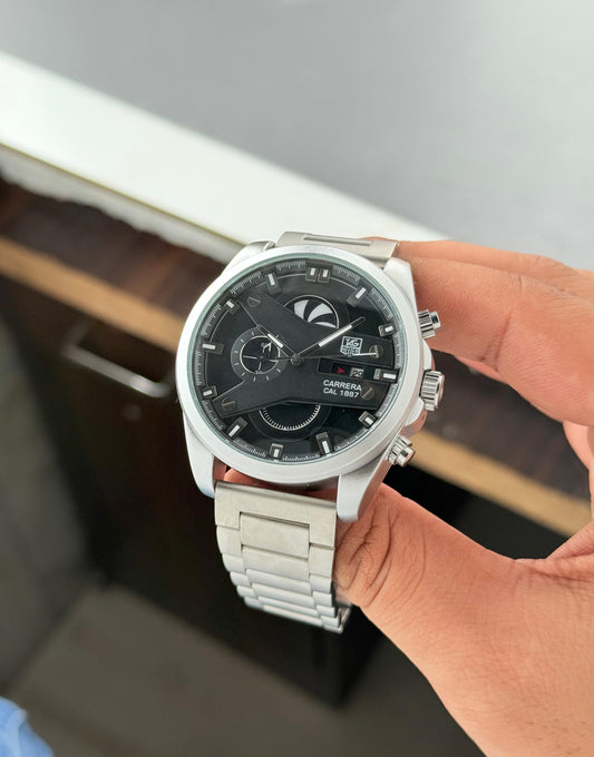 Silver Black Chronograph Watch