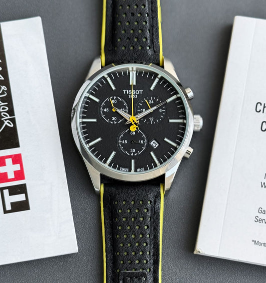 Black Yellow Silver Chronograph Watch