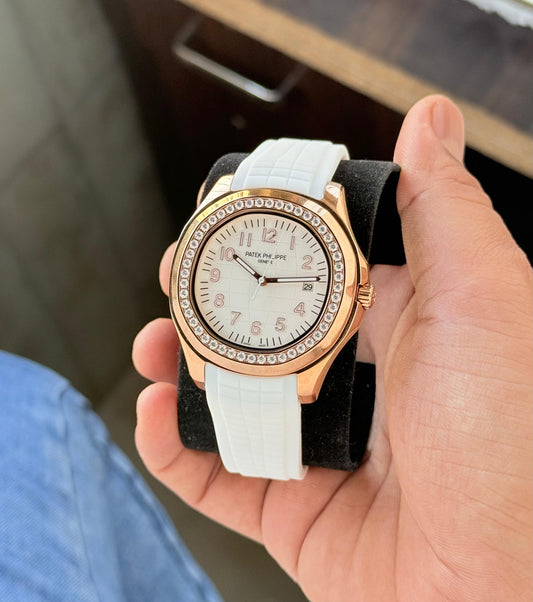 White RoseGold Diamond Automatic Mens Watch