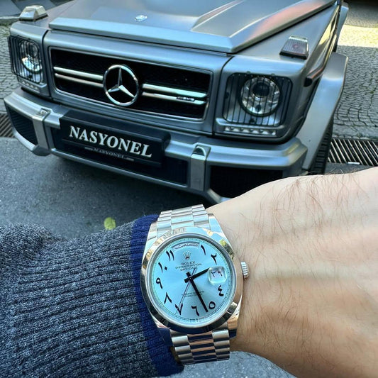 Silver Blue Automatic Watch - Arabic Numbers