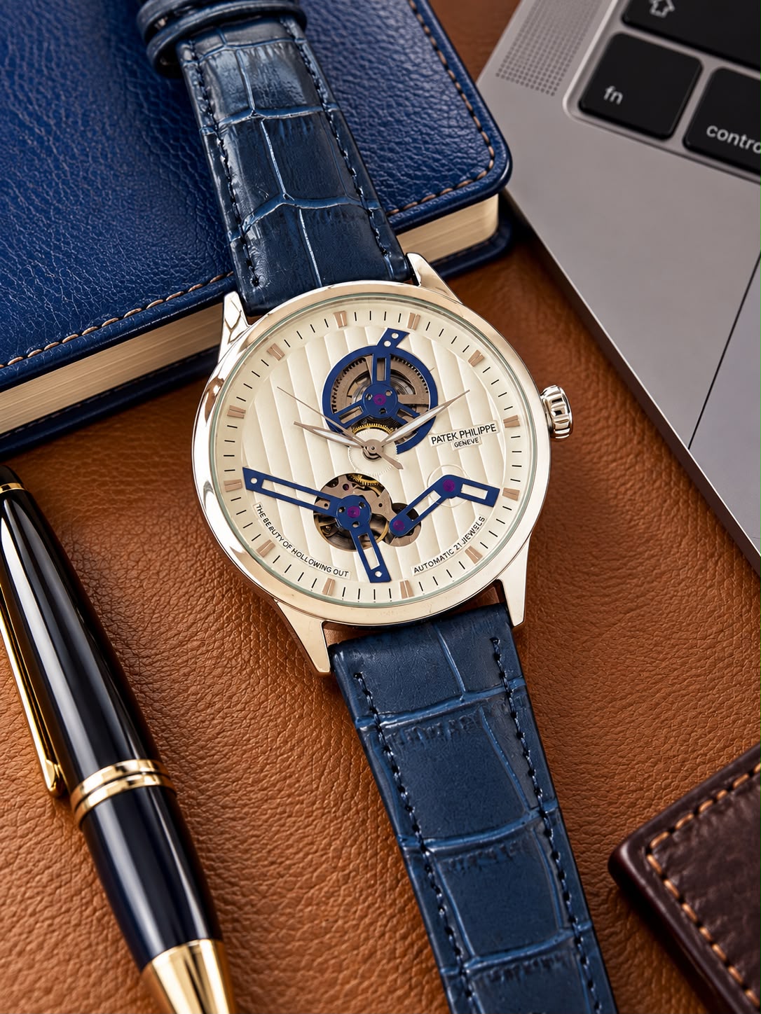 Blue Silver White Automatic Watch