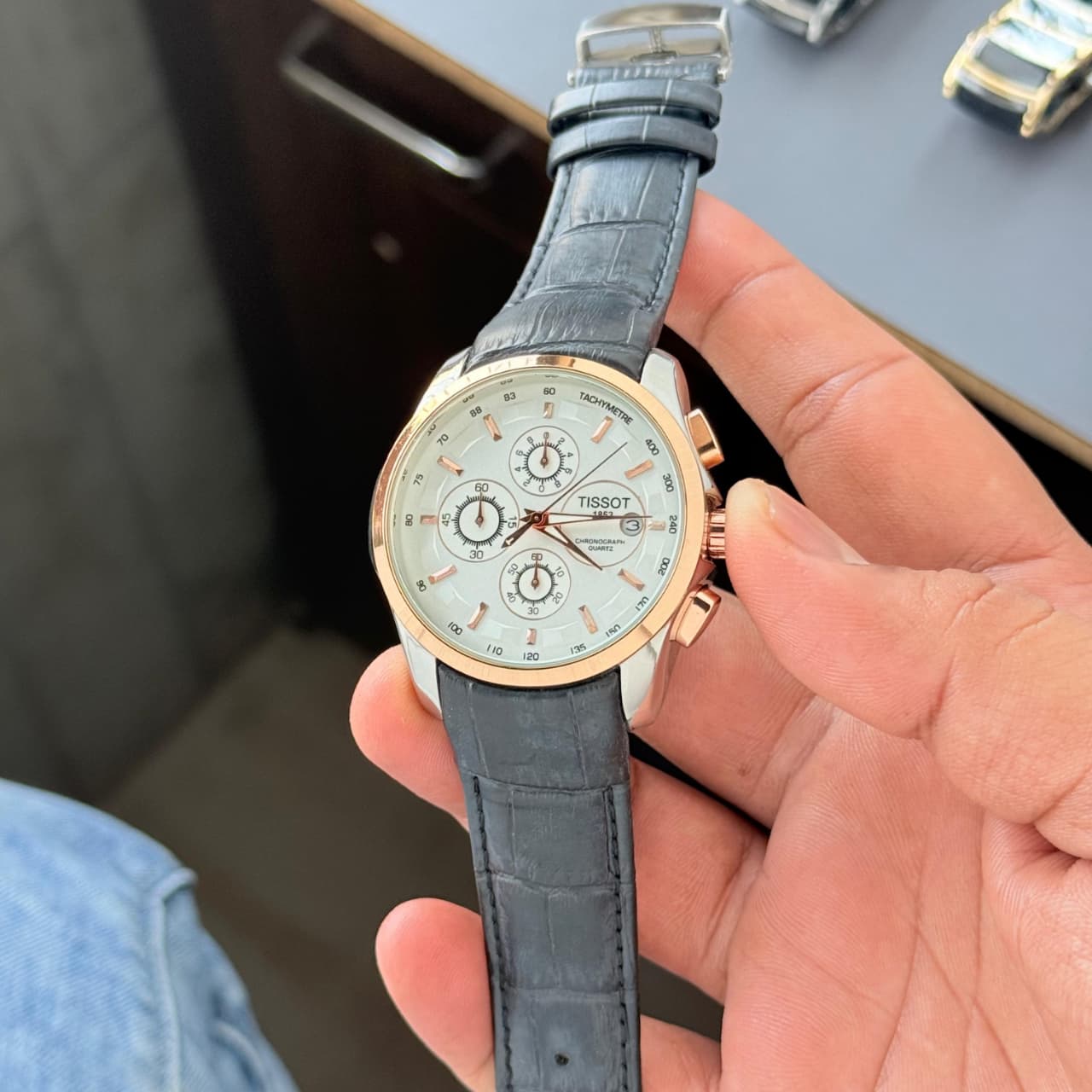 Black Rose Gold White Chronograph Watch