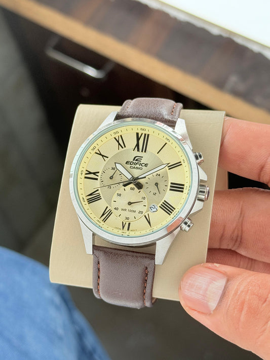 Brown Yellow Chronograph Watch