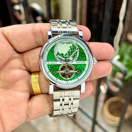 Silver Green Automatic Watch