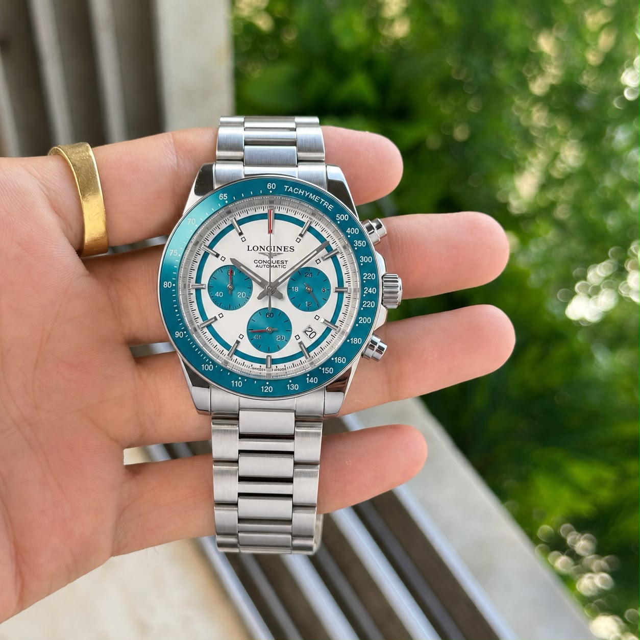 Silver Blue White Chronograph Watch
