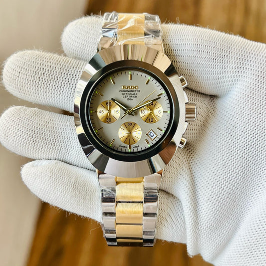 Gold Silver Chronograph Watch