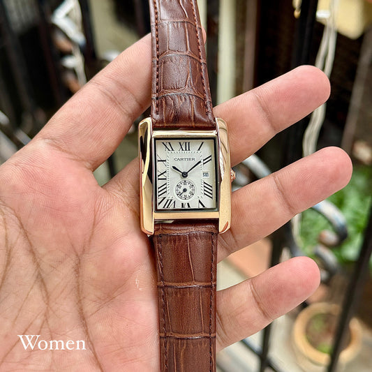 Brown White Square Women's Watch